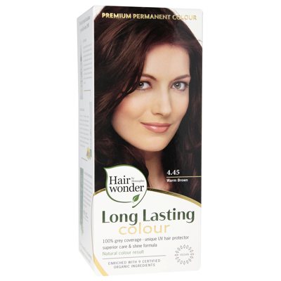 HAIRWONDER Ilgalaikiai plaukų dažai su 9 ekologiškais ekstraktais, spalva šilta ruda 4.45, 100 ml