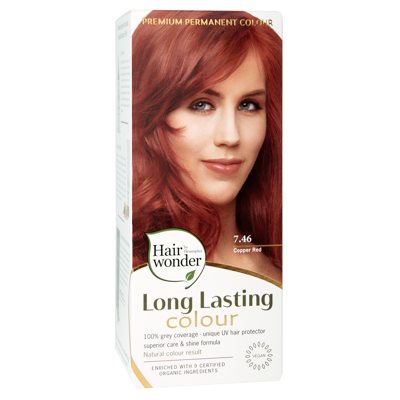HAIRWONDER Ilgalaikiai plaukų dažai su 9 ekologiškais ekstraktais, spalva vario raudona 7.46, 100 ml