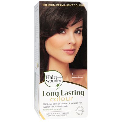 HAIRWONDER Ilgalaikiai plaukų dažai su 9 ekologiškais ekstraktais, spalva vidutinė ruda 4, 100 ml