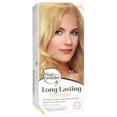 HAIRWONDER Ilgalaikiai plaukų dažai su 9 ekologiškais ekstraktais, šviesi aukso blondinė 8.3, 100 ml