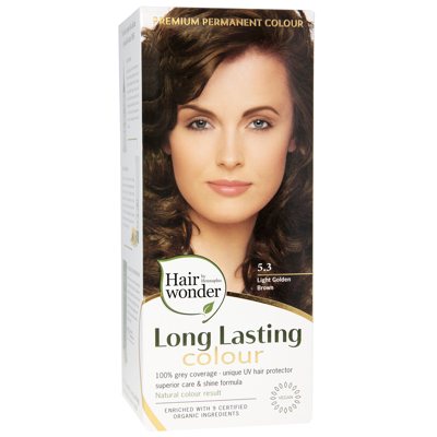 HAIRWONDER Ilgalaikiai plaukų dažai su 9 ekologiškais ekstraktais, šviesi aukso ruda 5.3, 100 ml
