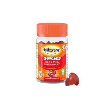 HALIBORANGE IRON & VITAMIN C SOFTIES STRAWBERRY, 3–. braškių skonio, 30 guminukų, 12 m