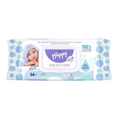 HAPPY AQUA CARE, drėgnos servetėlės vaikams, 56 vnt
