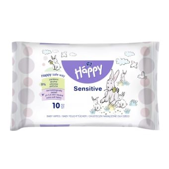 HAPPY drėgnos servetėlės vaikams SENSITIVE ALOE VERA, 10 vnt