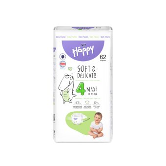 HAPPY sauskelnės MAXI, 8–, bekvapės, 62 vnt., 14 kg