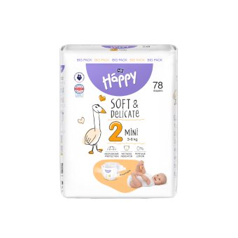 HAPPY sauskelnės MINI, 3–, bekvapės, 78 vnt., 6 kg