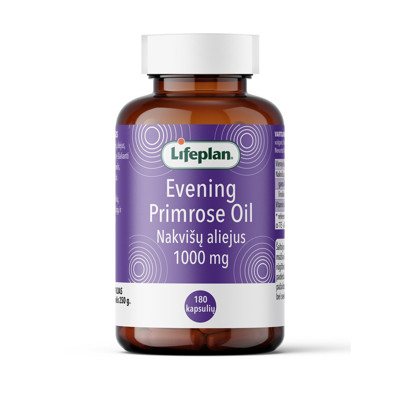 HEALTHILIFE EVENING PRIMROSE OIL, nakvišų aliejus, 1000 mg, 180 kapsulių