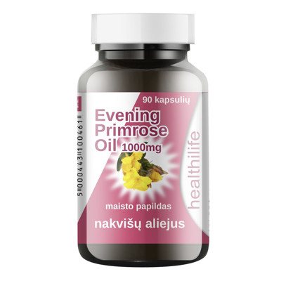 HEALTHILIFE EVENING PRIMROSE OIL, nakvišų aliejus, 1000 mg, 90 kapsulių