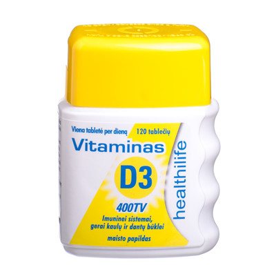 HEALTHILIFE, vitaminas D3, 400 TV, 120 tablečių