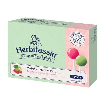 HERBITASSIN becukriai ledinukai Herbal extracts + Vit C, aviečių ir obuolių skonio, N4