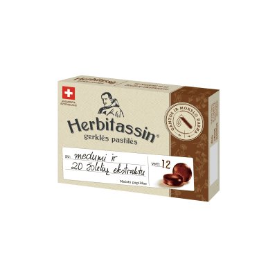 Herbitassin gerklės pastilės su medumi ir žolelių ekstraktu N12