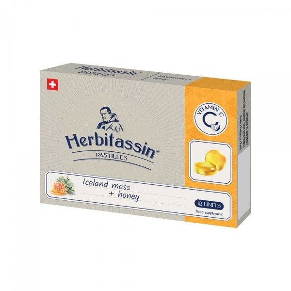 HERBITASSIN maisto papildas ICELAND MOSS + HONEY, 12 pastilių