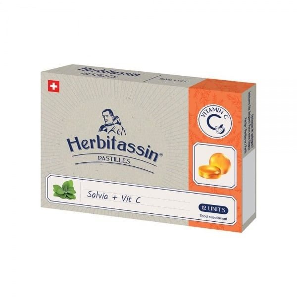 HERBITASSIN maisto papildas SALVIA + VIT C, 12 pastilių