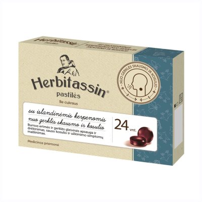 Herbitassin pastilės su islandinėmis kerpenomis nuo gerklės skausmo ir kosulio N24