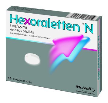 HEXORALETTEN N 5 mg/1,5 mg kietosios pastilės N16