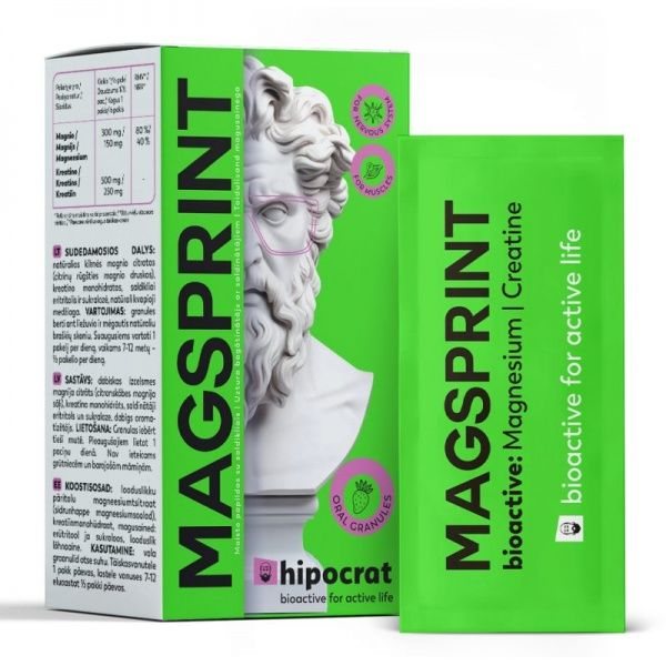 HIPOCRAT maisto papildas granulėmis pakeliuose MAGSPRINT, x 3,25 g, 14 pak.