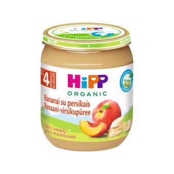 HiPP ekologiška bananų ir persikų tyrelė, nuo 4 mėn., LT-EKO-001, 125 g
