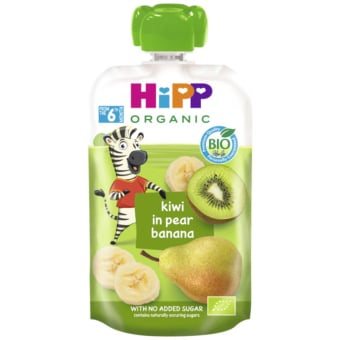 HiPP ekologiška kriaušių, bananų ir kivių tyrelė, nuo 6 mėn., LT-EKO-001, 100 g