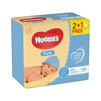 HUGGIES drėgnos servetėlės PURE, bekvapės, 56 vnt., 3 vnt
