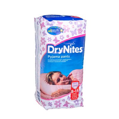 HUGGIES DRYNITES GIRL, sauskelnės mergaitėms, 27 -, 8 - 15 m., 9 vnt., 57 kg
