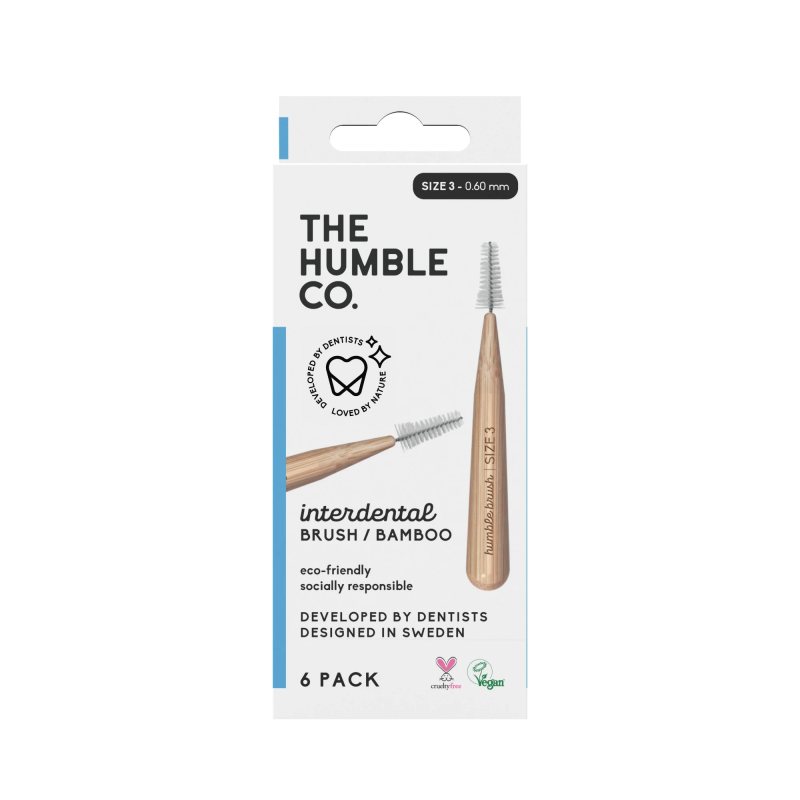 Humble tarpdančių šepetėliai - Dydis 3 - mėlyni, 6 vnt