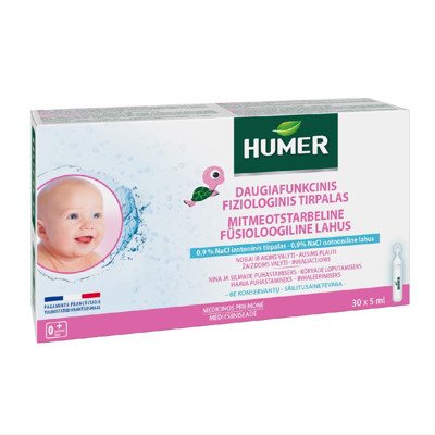HUMER, 0,9%, daugiafunkcinis fiziologinis tirpalas, 30 x 5 ml