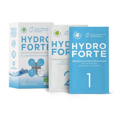 HYDRO FORTE, milteliai elektrolitų tirpalui ruošti, 6 pakeliai