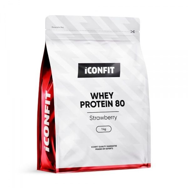 ICONFIT išrūgų baltymai WHEY PROTEIN 80, braškių skonio, 1 kg