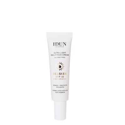 IDUN Minerals ypač lengvas dieninis veido kremas su niacinamidu, visų tipų odai, SPF 50, 30 ml