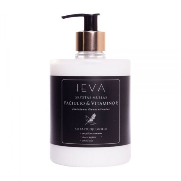 IEVA skystas rankų muilas PAČIULIO IR VITAMINO E, 500 ml