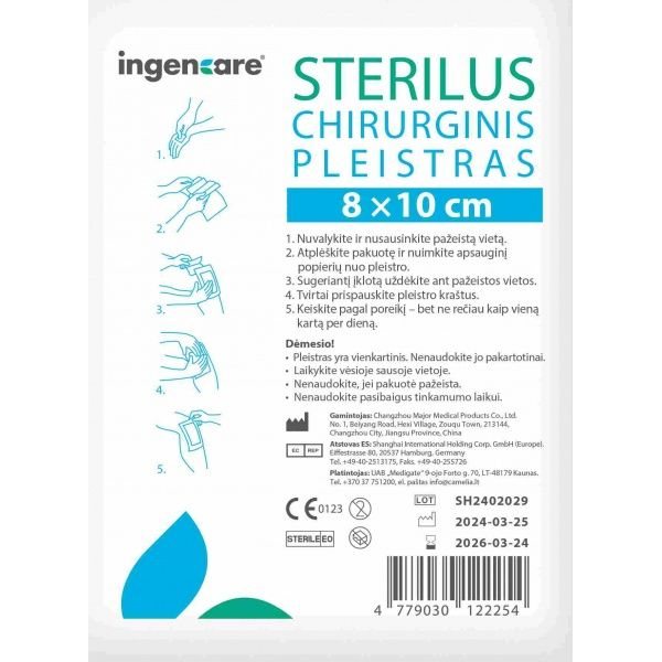 INGENCARE sterilus chirurginis pleistras, x 10 cm, 1 vnt., 8 cm