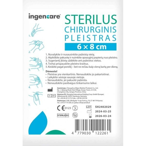INGENCARE sterilus chirurginis pleistras, x 8 cm, 1 vnt., 6 cm