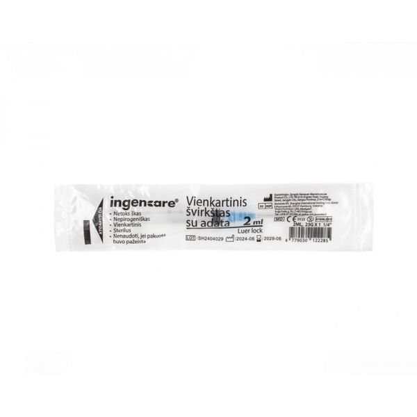 INGENCARE švirkštas LUER LOCK, 1 vnt., 2 ml