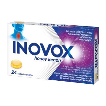 INOVOX Honey Lemon 2 mg/0,6 mg/1,2 mg kietosios pastilės N24