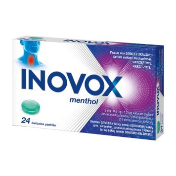 INOVOX MENTHOL 2 mg/0,6 mg/1,2 mg kietosios pastilės N24