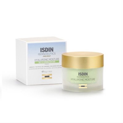 ISDIN ISDINCEUTICS PREVENT HYALURONIC MOISTURE OILY & COMBINATION SKIN CREAM, drėkinamasis veido kremas mišriai ir riebiai odai, 50 ml