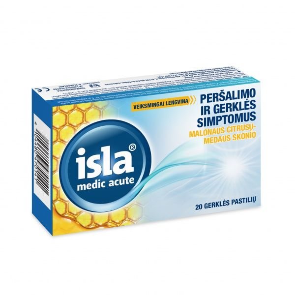 ISLA pastilės MEDIC ACUTE, citrusų ir medaus skonio, 20 vnt
