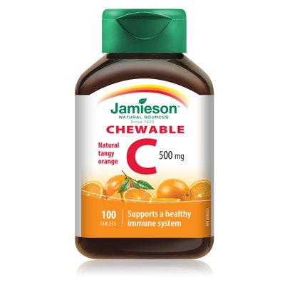 JAMIESON VITAMINAS C APELSINŲ SKONIO, 500 mg, 100 kramtomųjų tablečių