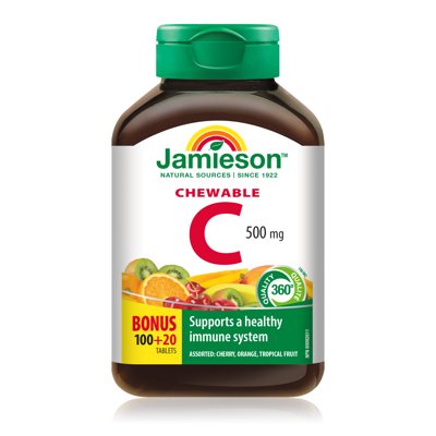 JAMIESON VITAMINAS C MIX, 500 mg, 120 kramtomųjų tablečių
