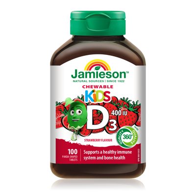 JAMIESON VITAMINAS D3, vaikams, 400 TV (10µg), 100 kramtomųjų tablečių