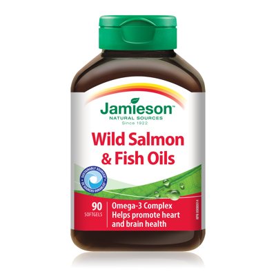 JAMIESON WILD SALMON & FISH OIL, žuvų taukai, 1000 mg, 90 minkštų kapsulių