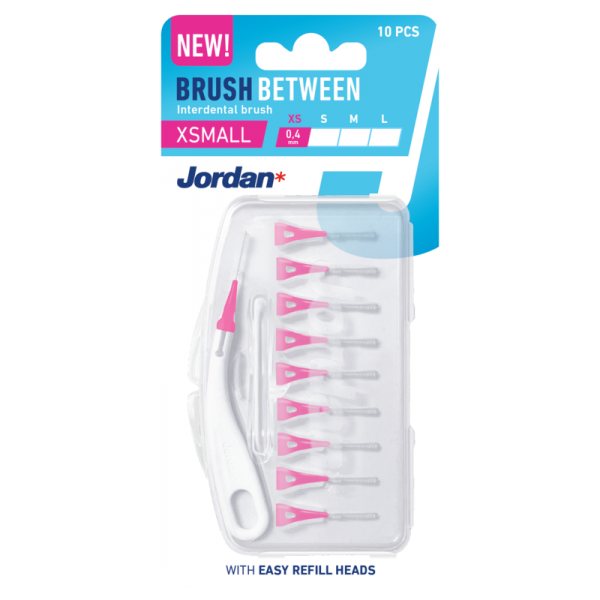 JORDAN „Clinic XS“ tarpdančių šepetėliai, . 10 vnt., 0.4 mm