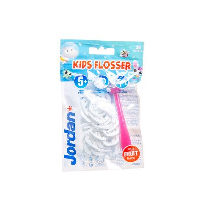 JORDAN, dantų siūlas vaikams, vaisių skonio su laikikliu "Kid Flosser", 36 vnt