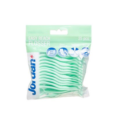 JORDAN EASY REACH FLOSSER, dantų siūlas, mėtinis, 25 vnt