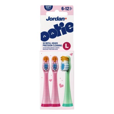 JORDAN, OOTIE, elektrinio dantų šepetėlio galvutės, L (6-.), rožinės, 3 vnt., 12 m