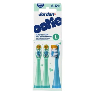 JORDAN, OOTIE, elektrinio dantų šepetėlio galvutės, L (6-.), žalios, 3 vnt., 12 m