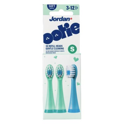 JORDAN, OOTIE, elektrinio dantų šepetėlio galvutės, S (3-.), žalios, 3 vnt., 12 m