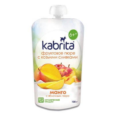 KABRITA, mango ir obuolių tyrelės su ožkos pieno grietinėle, nuo 6 mėn., ., 100 g