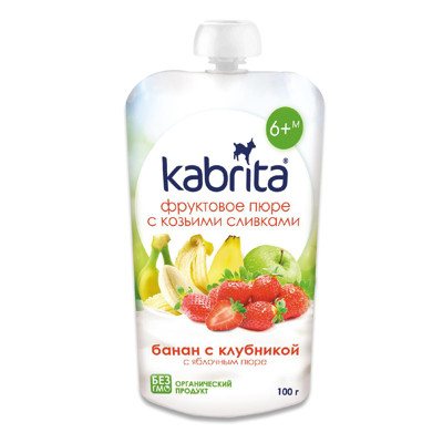 KABRITA, obuolių-bananų-braškių tyrelė su ožkos pieno grietinėle, nuo 6 mėn., ., 100 g