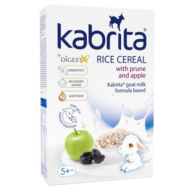 Kabrita® ryžių košė su slyvomis ir obuoliais, su ožkos pieno mišiniu - kūdikiams nuo 5 mėn., 180 g
